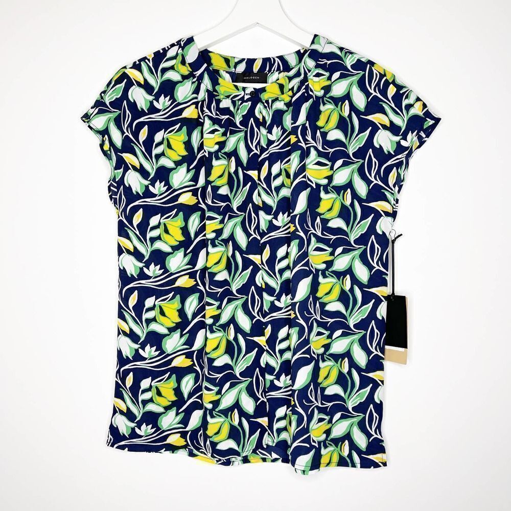 Halogen Floral Print Button Down Blouse XS NWT 20 Inch Bust